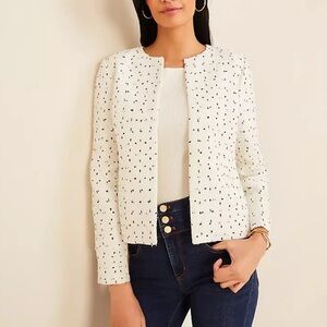 NWT Ann Taylor Tweed Open Jacket- size 16- white w/black